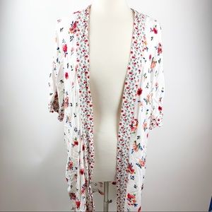 Time & Tru White Floral Long Cardigan Cover Up